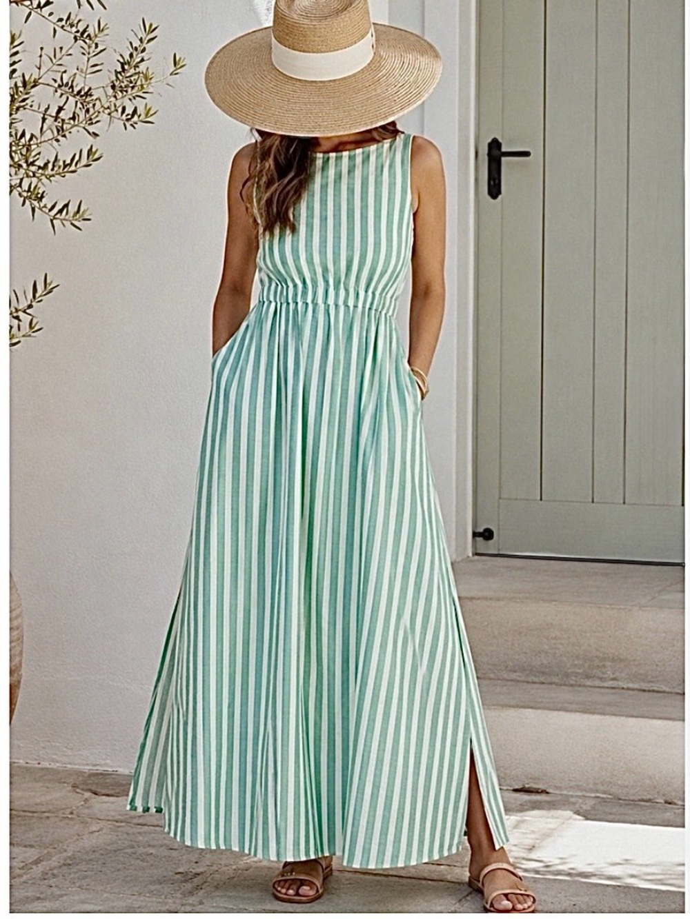 NWT Universal Thread Green Stripe Maxi Dress M - Picture 1 of 15